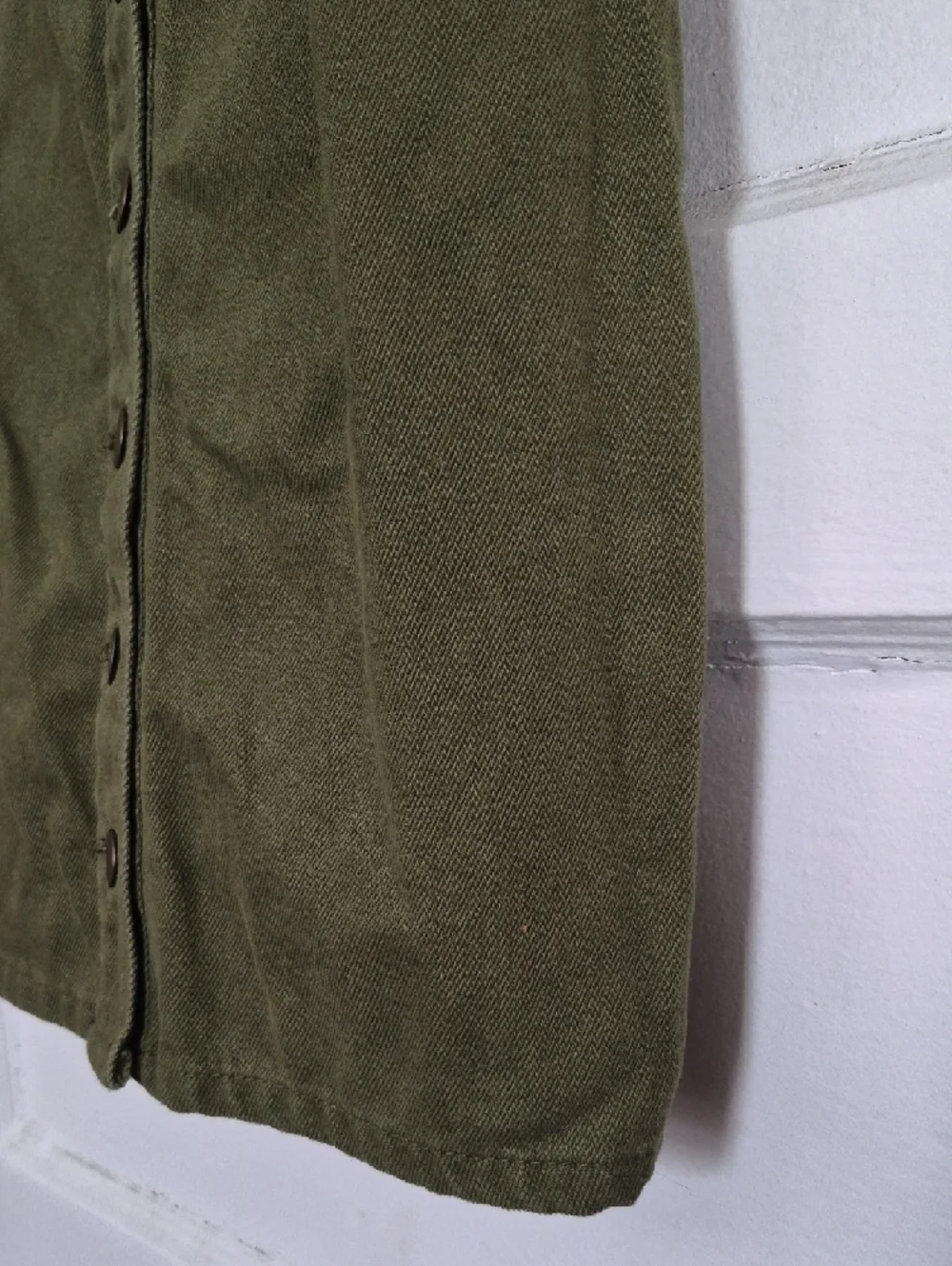 Urban Outfitters Olive Army Green Button-Front Denim Mini Dress 90s - Picture 5 of 11